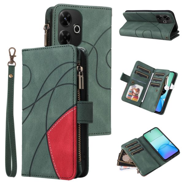 Textured Xiaomi Redmi 13   Xiaomi Redmi Note 13R leather case with strap - Green For Cheap