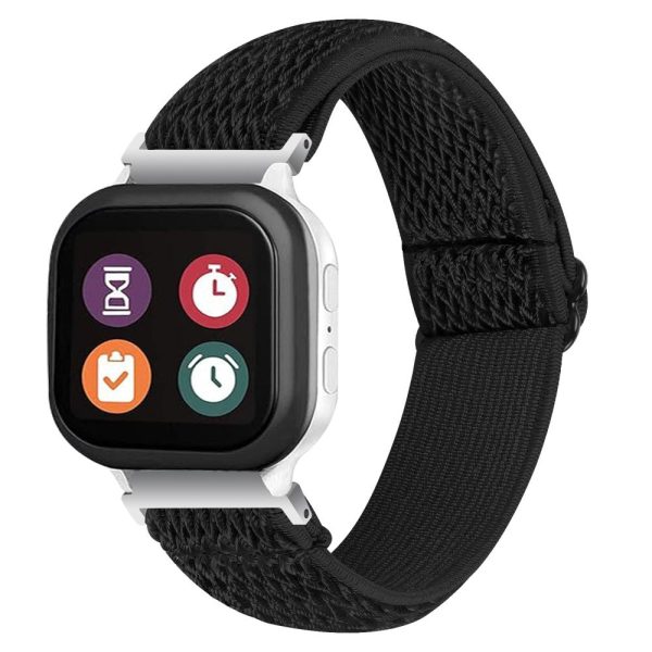 For Verizon Gizmo Watch 1 Wavy Pattern Elastic Wrist Band Woven Nylon Watch Strap - Black Online Hot Sale