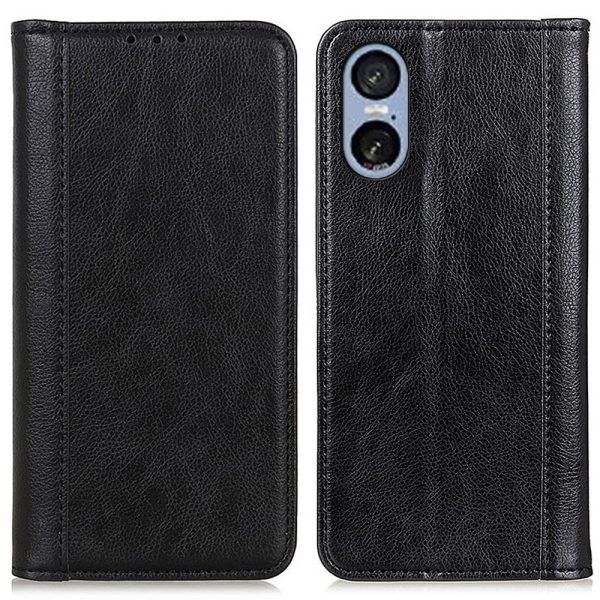 Sony Xperia 5 VI genuine leather case with magnetic closure - Black on Sale