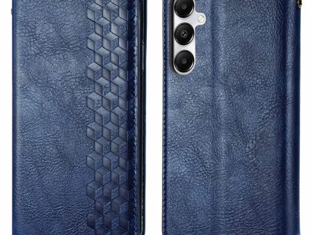 Samsung Galaxy A35 leather case with a stylish rhombus imprint - Blue Online now