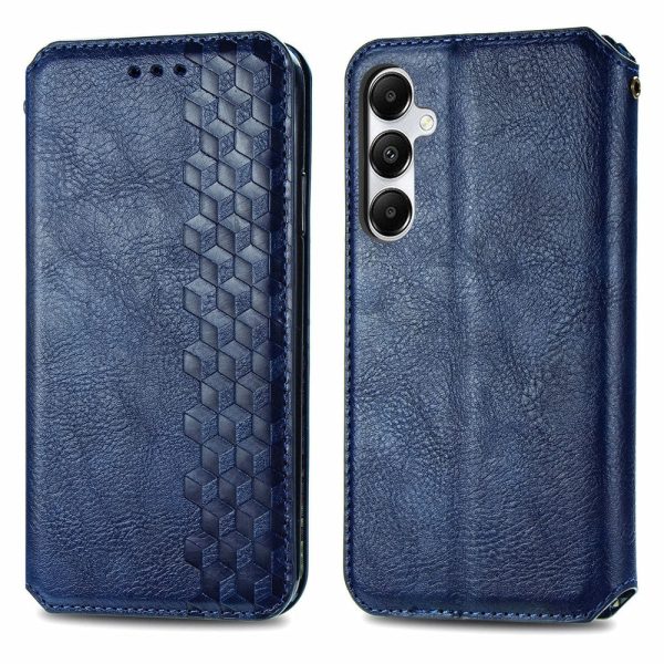 Samsung Galaxy A35 leather case with a stylish rhombus imprint - Blue Online now