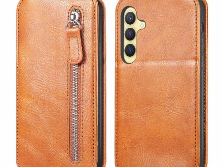 Vertical Samsung Galaxy S24 Plus flip phone case with zipper - Brown For Cheap