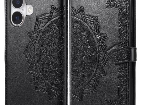 Mandala iPhone 16 leather case - Black For Sale