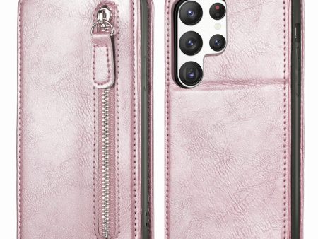 Vertical Samsung Galaxy S23 Ultra flip phone case with zipper - Rose Gold Discount