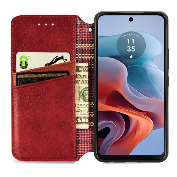 Motorola Moto G34 leather case with a stylish rhombus imprint - Red Hot on Sale