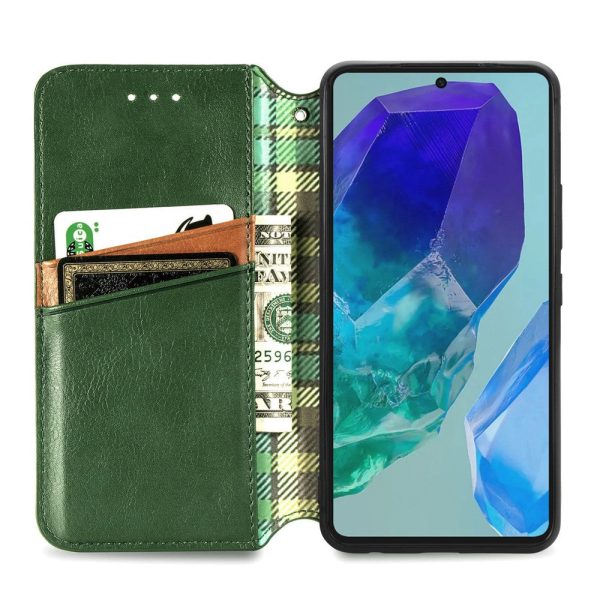 Samsung Galaxy M55   Samsung Galaxy F55   C55 leather case with a stylish rhombus imprint - Green Online now