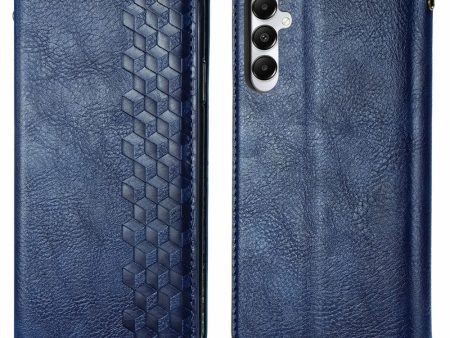 Samsung Galaxy A05s leather case with a stylish rhombus imprint - Blue For Sale