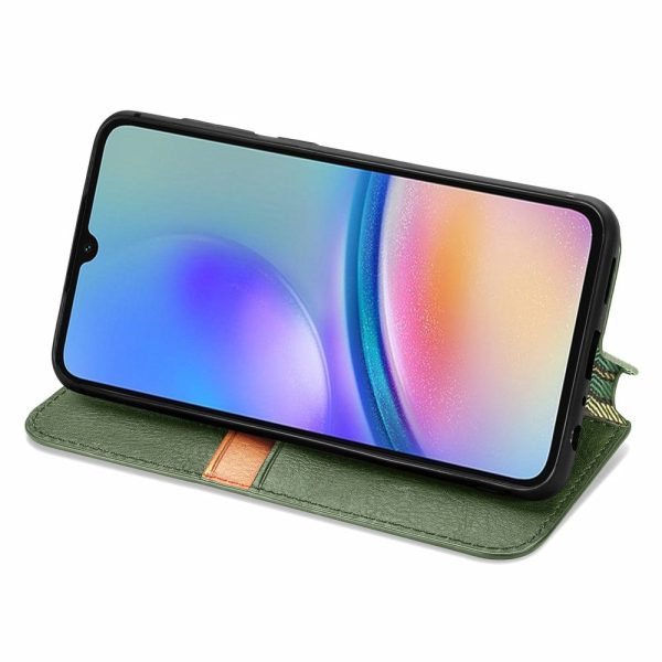 Samsung Galaxy A05s leather case with a stylish rhombus imprint - Green Online now