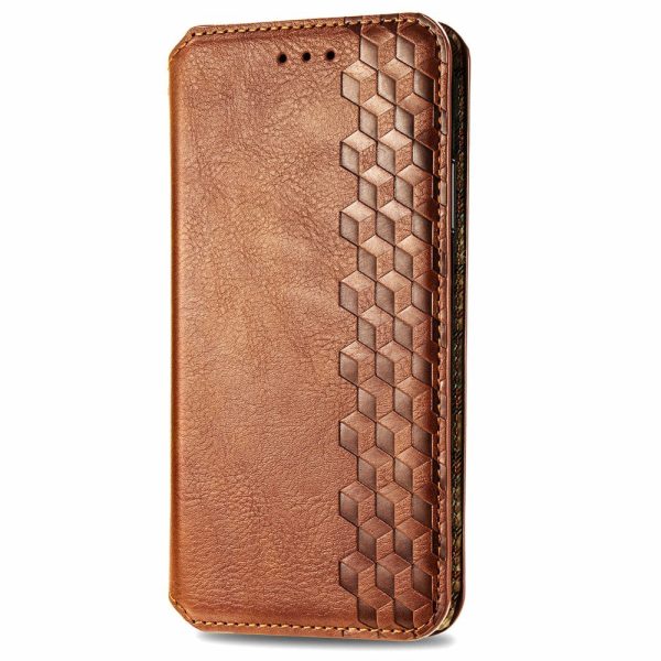 Samsung Galaxy M15 leather case with a stylish rhombus imprint - Brown Online Sale