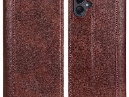 Samsung Galaxy A06 genuine leather case with magnetic closure - Brown Online Hot Sale