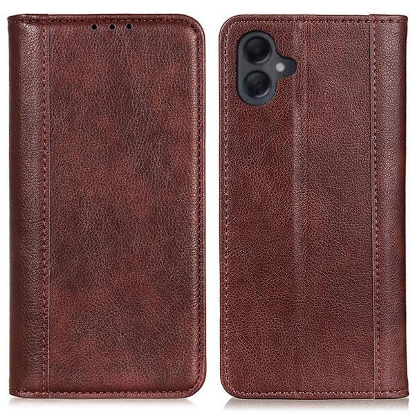 Samsung Galaxy A06 genuine leather case with magnetic closure - Brown Online Hot Sale