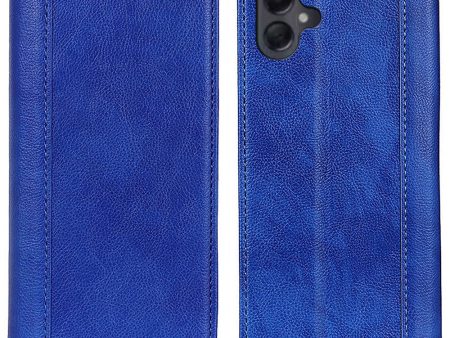 Samsung Galaxy A06 genuine leather case with magnetic closure - Blue For Discount