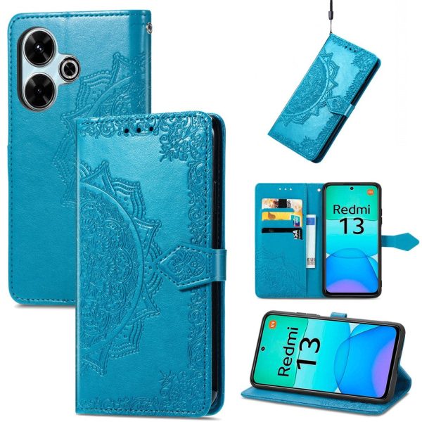 Mandala Xiaomi Redmi 13 leather case - Blue For Sale