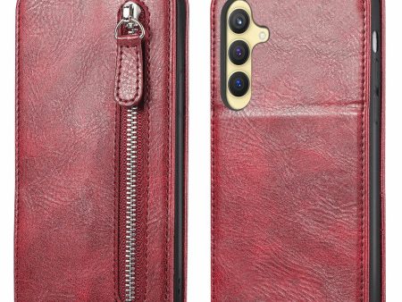 Vertical Samsung Galaxy S24 Plus flip phone case with zipper - Wine Red Fashion