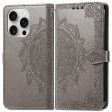 Mandala iPhone 16 Pro leather case - Grey For Sale