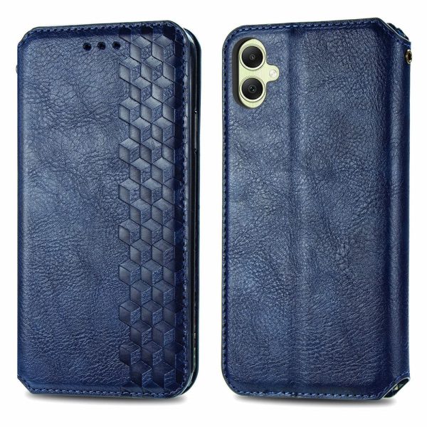 Samsung Galaxy A05 leather case with a stylish rhombus imprint - Blue Cheap