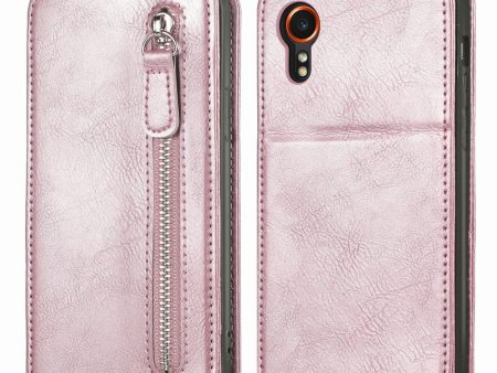 Vertical Samsung Galaxy Xcover 7 flip phone case with zipper - Rose Gold For Discount