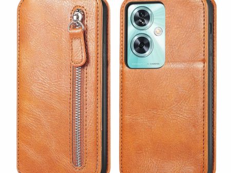 Vertical OnePlus Nord N30 SE flip phone case with zipper - Brown For Cheap