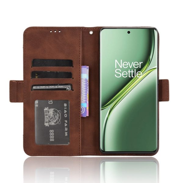 Modern-styled leather wallet case for OnePlus Ace 3 Pro - Brown on Sale