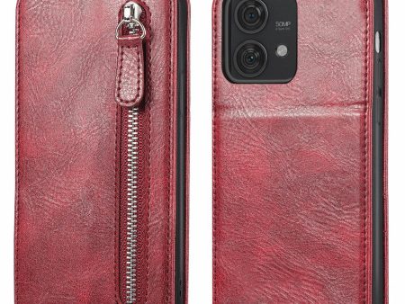 Vertical Motorola Edge 40 Neo flip phone case with zipper - Wine Red Cheap