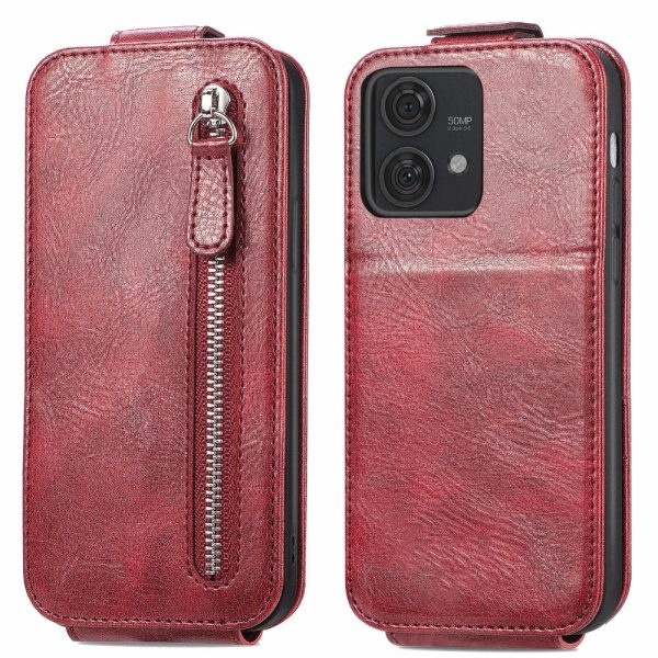 Vertical Motorola Edge 40 Neo flip phone case with zipper - Wine Red Cheap