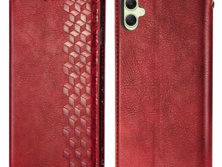 Samsung Galaxy A05 leather case with a stylish rhombus imprint - Red Cheap