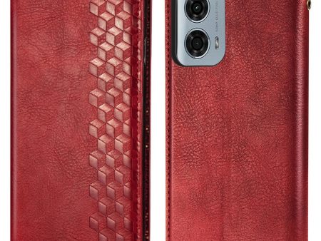 Motorola Moto G24 Power leather case with a stylish rhombus imprint - Red For Cheap