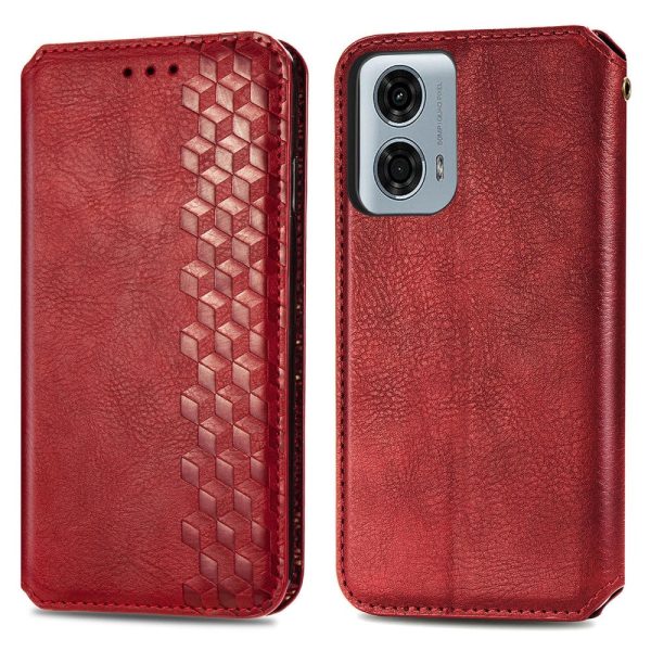 Motorola Moto G24 Power leather case with a stylish rhombus imprint - Red For Cheap