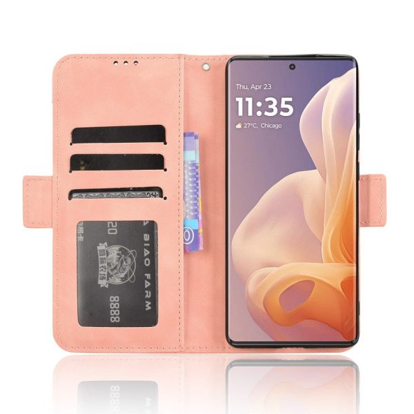 Modern-styled leather wallet case for Motorola Moto G85 - Pink Sale