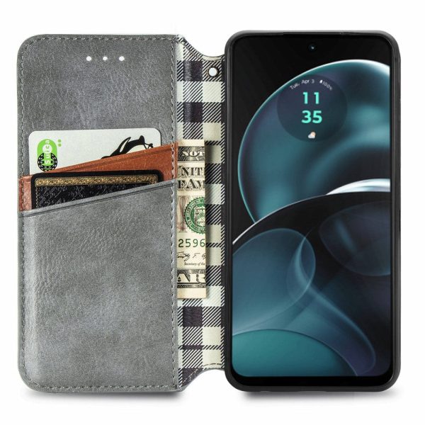 Motorola Moto G14 leather case with a stylish rhombus imprint - Grey Sale