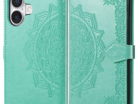 Mandala iPhone 16 leather case - Mint Green Online now