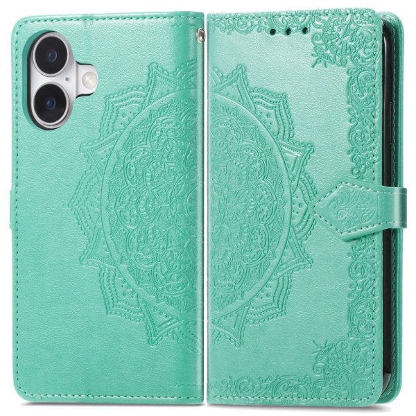 Mandala iPhone 16 leather case - Mint Green Online now