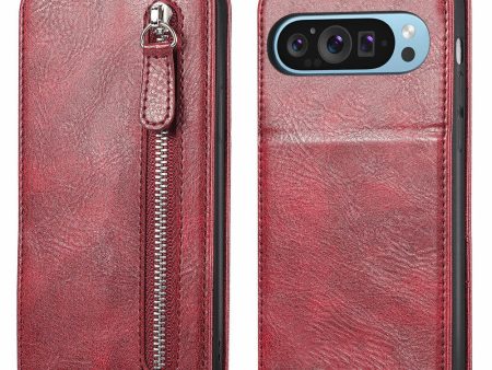 Vertical Google Pixel 9 flip phone case with zipper - Wine Red Online