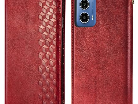 Motorola Moto G34 leather case with a stylish rhombus imprint - Red Hot on Sale