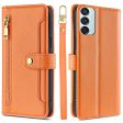 Samsung Galaxy M15 vegan leather wallet zipper case - Orange Online