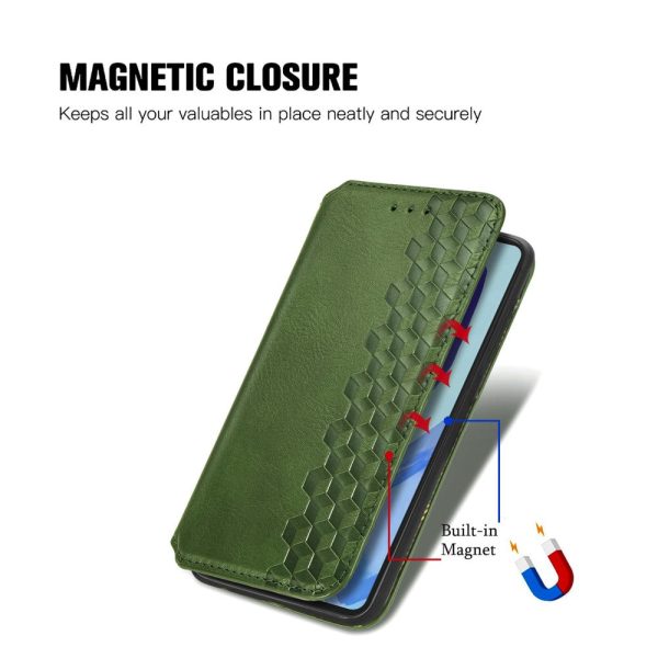 Samsung Galaxy M55   Samsung Galaxy F55   C55 leather case with a stylish rhombus imprint - Green Online now