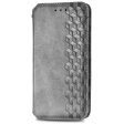 Motorola Moto G34 leather case with a stylish rhombus imprint - Grey Fashion