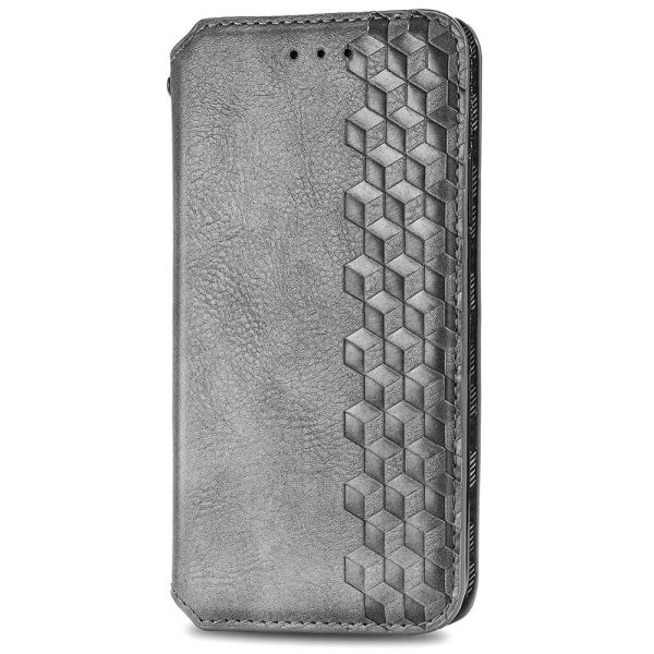 Motorola Moto G34 leather case with a stylish rhombus imprint - Grey Fashion