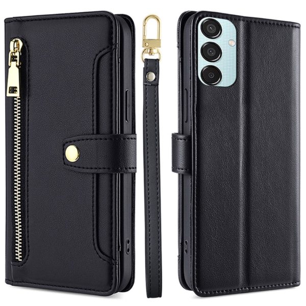 Samsung Galaxy M15 vegan leather wallet zipper case - Black Hot on Sale