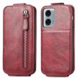 Vertical Motorola Moto G24 Power flip phone case with zipper - Wine Red For Sale