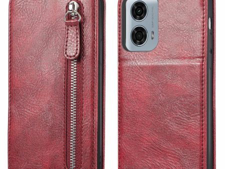 Vertical Motorola Moto G24 Power flip phone case with zipper - Wine Red For Sale