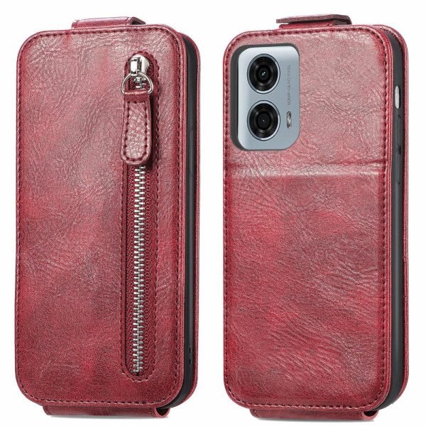 Vertical Motorola Moto G24 Power flip phone case with zipper - Wine Red For Sale