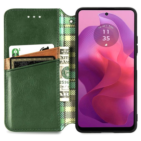 Motorola Moto G24   Motorola Moto G04 leather case with a stylish rhombus imprint - Green For Discount