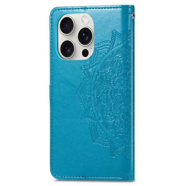 Mandala iPhone 16 Pro leather case - Blue Hot on Sale