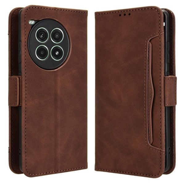 Modern-styled leather wallet case for OnePlus Ace 3 Pro - Brown on Sale