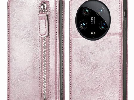 Vertical Xiaomi 14 Ultra flip phone case with zipper - Rose Gold Online