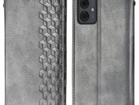 Motorola Moto G14 leather case with a stylish rhombus imprint - Grey Sale