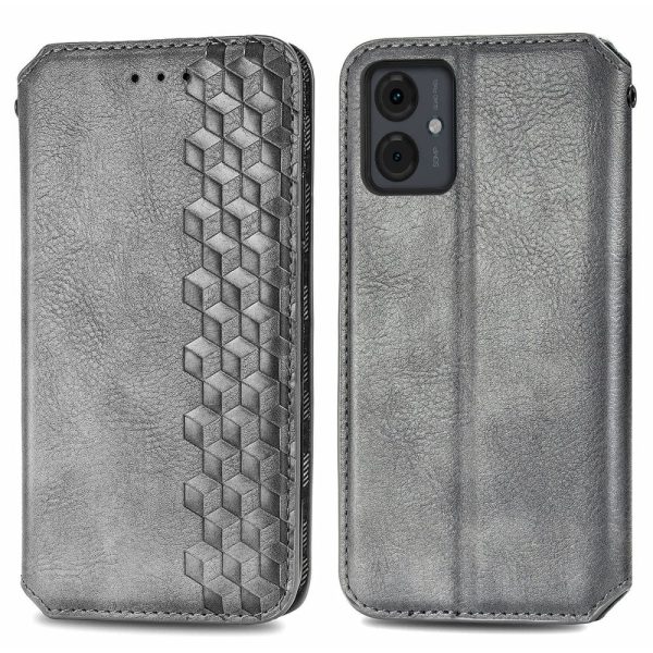 Motorola Moto G14 leather case with a stylish rhombus imprint - Grey Sale