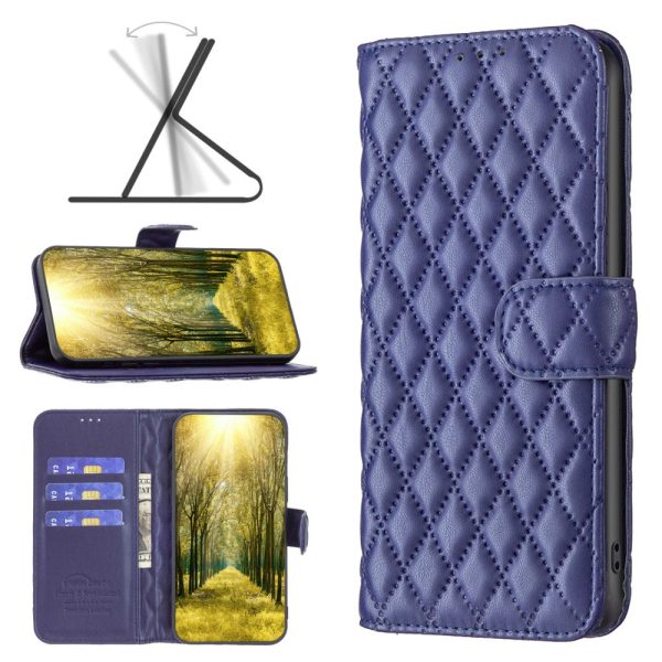 Rhombus pattern matte Sony Xperia 10 VI flip case - Blue Cheap