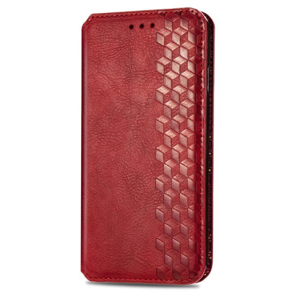 Motorola Moto G34 leather case with a stylish rhombus imprint - Red Hot on Sale